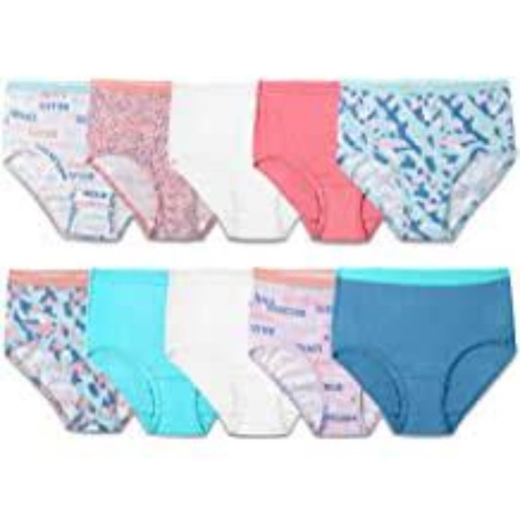 Fruit of the Loom Girls' Tag Free Cotton Brief Underwear Multipacks, Low Rise Brief-10 Pack-Purple/Blue/White, 6 in Arabia | Whizz Panties